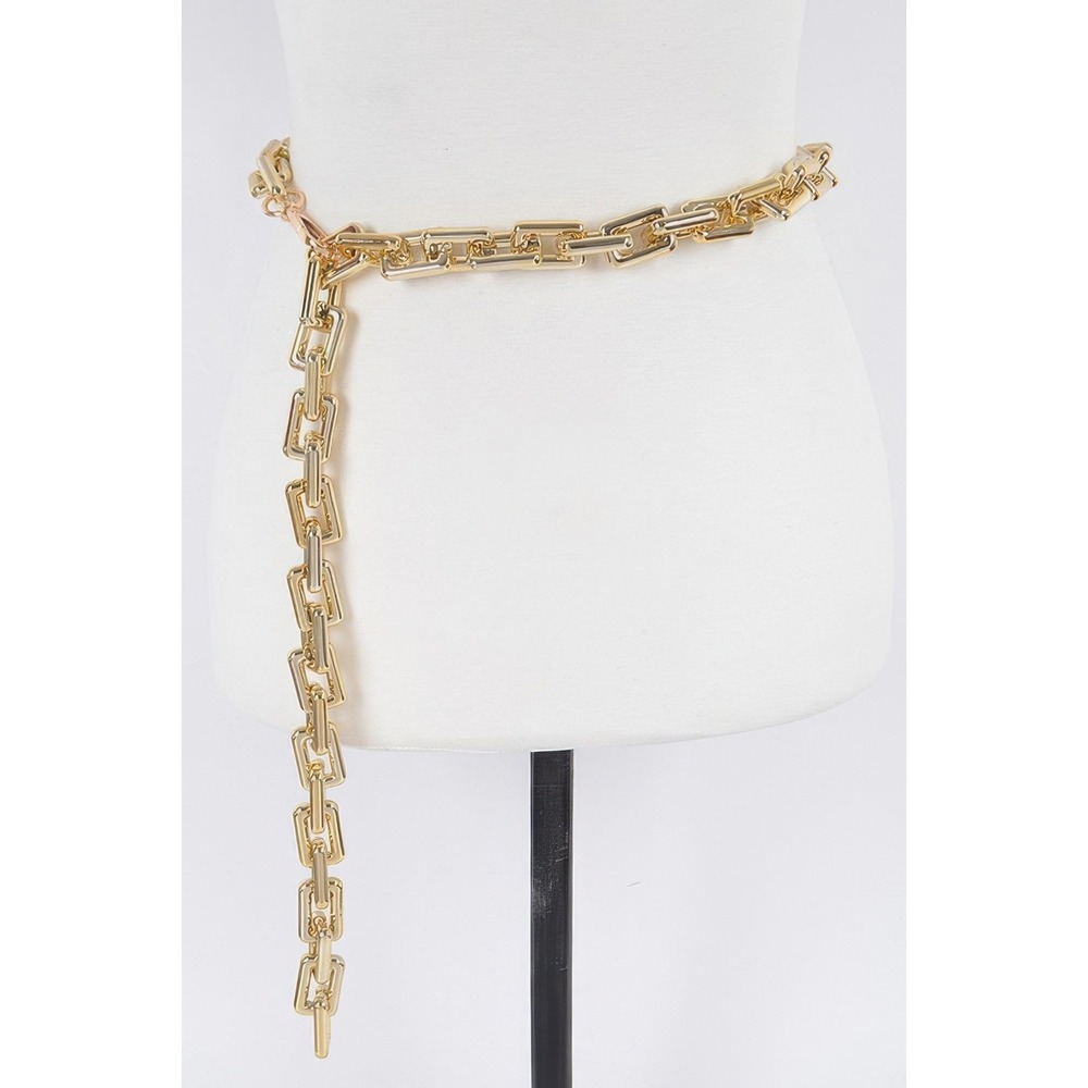 Chain Belt Womens OS Gold Excellent Rectangular Link Adjustable